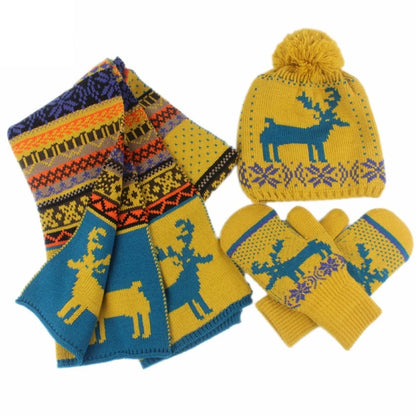Fashion Men Knitted Beanie Hats Gloves Scarf 3pcs Suit Cartoon Warmth Hats Adults Winter Hat for Women Teens Student