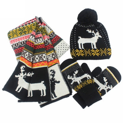 Fashion Men Knitted Beanie Hats Gloves Scarf 3pcs Suit Cartoon Warmth Hats Adults Winter Hat for Women Teens Student