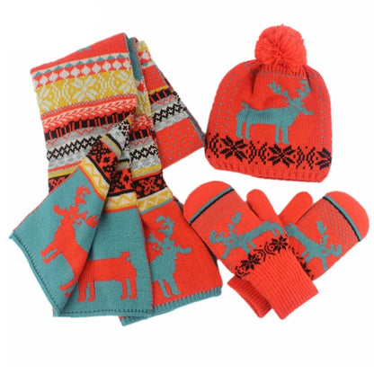 Fashion Men Knitted Beanie Hats Gloves Scarf 3pcs Suit Cartoon Warmth Hats Adults Winter Hat for Women Teens Student