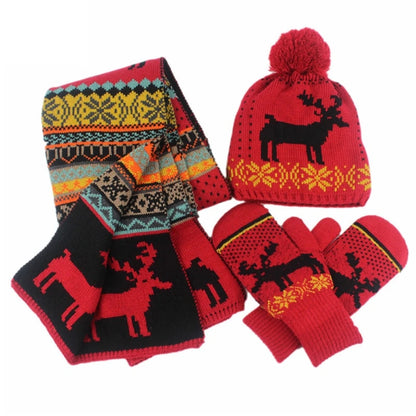 Fashion Men Knitted Beanie Hats Gloves Scarf 3pcs Suit Cartoon Warmth Hats Adults Winter Hat for Women Teens Student