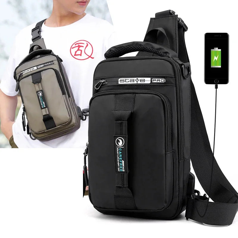 Fashion Men Nylon Backpack Rucksack for Charging USB Interface Male Crossbody Bag Shoulder Messenger Chest Bags Knapsack Daypack