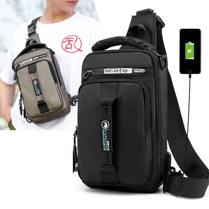 Fashion Men Nylon Backpack Rucksack for Charging USB Interface Male Crossbody Bag Shoulder Messenger Chest Bags Knapsack Daypack