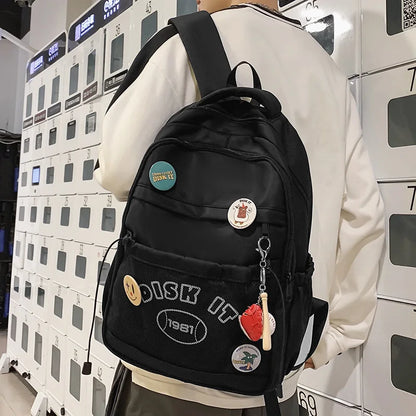 Fashion Men Women Mesh Travel Badge Waterproof Book Bag Cool Female Laptop Lady Net College Backpack Boy Girl Leisure School Bag