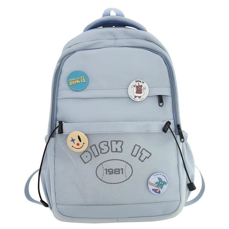 Fashion Men Women Mesh Travel Badge Waterproof Book Bag Cool Female Laptop Lady Net College Backpack Boy Girl Leisure School Bag