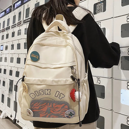 Fashion Men Women Mesh Travel Badge Waterproof Book Bag Cool Female Laptop Lady Net College Backpack Boy Girl Leisure School Bag