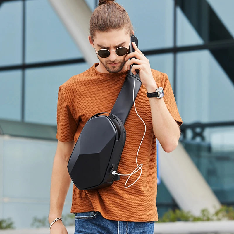 Fashion Men's Bag Shoulder Bag Multifunction Anti-theft Waterproof Male Crossbody Bag Casual Short Trip Chest Pack USB Charging