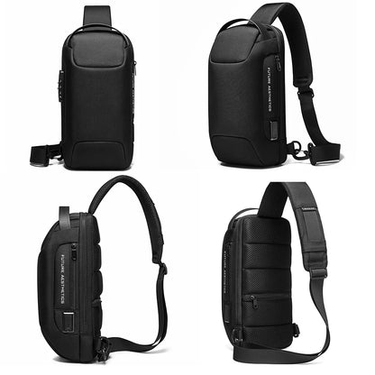 Fashion Men's Bag Shoulder Bag Multifunction Anti-theft Waterproof Male Crossbody Bag Casual Short Trip Chest Pack USB Charging