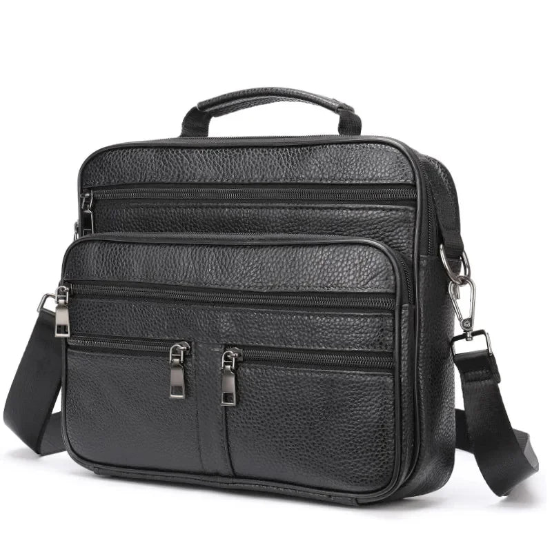 Fashion Men's Shoulder Black Genuine Leather Handbag for Men Business Office Messenger Male Crossbody Bag