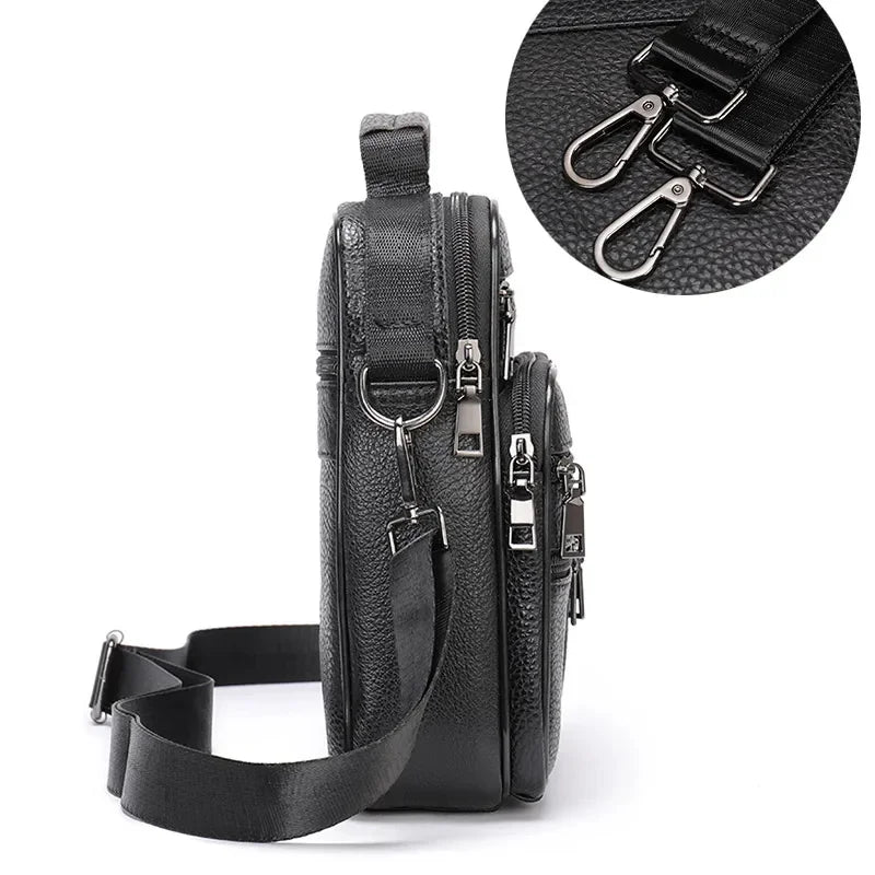 Fashion Men's Shoulder Black Genuine Leather Handbag for Men Business Office Messenger Male Crossbody Bag