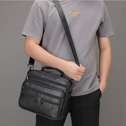 Fashion Men's Shoulder Black Genuine Leather Handbag for Men Business Office Messenger Male Crossbody Bag