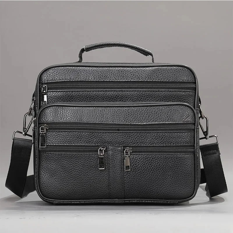 Fashion Men's Shoulder Black Genuine Leather Handbag for Men Business Office Messenger Male Crossbody Bag