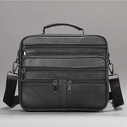 Fashion Men's Shoulder Black Genuine Leather Handbag for Men Business Office Messenger Male Crossbody Bag