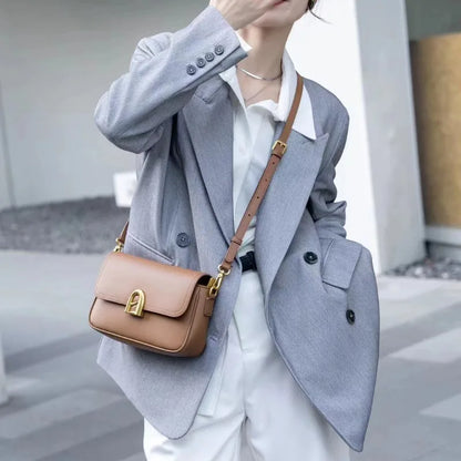 Fashion Metal Buckle Flip Tofu Square Bags Elegant Simple Commuter Crossbody Shoulder Bag Ladies Luxury Classic Handbags Purse