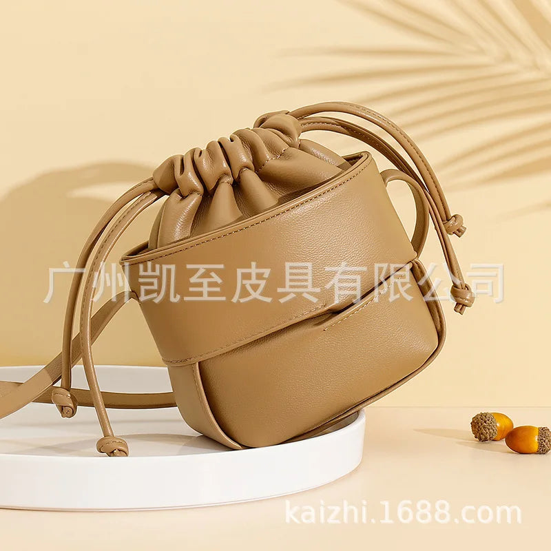 Fashion Mini Bucket Bag Women Simple Small Mobile Phone Pouch White Brown Color Shoulder Bag Lady Clutch Bolsas Crossbody Bags