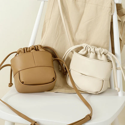Fashion Mini Bucket Bag Women Simple Small Mobile Phone Pouch White Brown Color Shoulder Bag Lady Clutch Bolsas Crossbody Bags