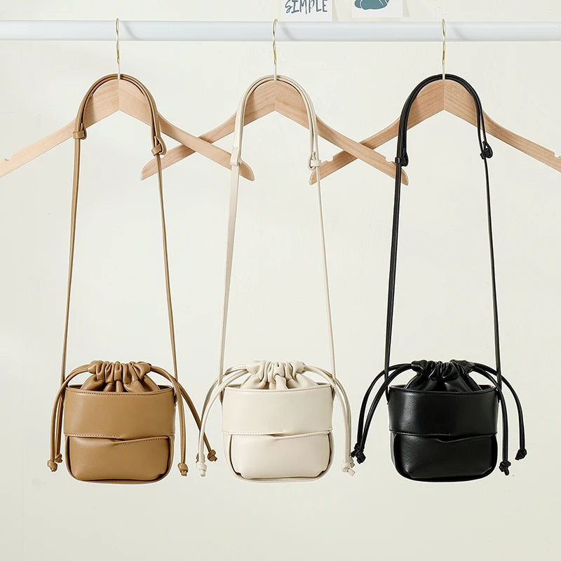 Fashion Mini Bucket Bag Women Simple Small Mobile Phone Pouch White Brown Color Shoulder Bag Lady Clutch Bolsas Crossbody Bags