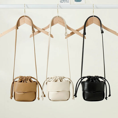 Fashion Mini Bucket Bag Women Simple Small Mobile Phone Pouch White Brown Color Shoulder Bag Lady Clutch Bolsas Crossbody Bags
