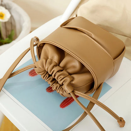 Fashion Mini Bucket Bag Women Simple Small Mobile Phone Pouch White Brown Color Shoulder Bag Lady Clutch Bolsas Crossbody Bags