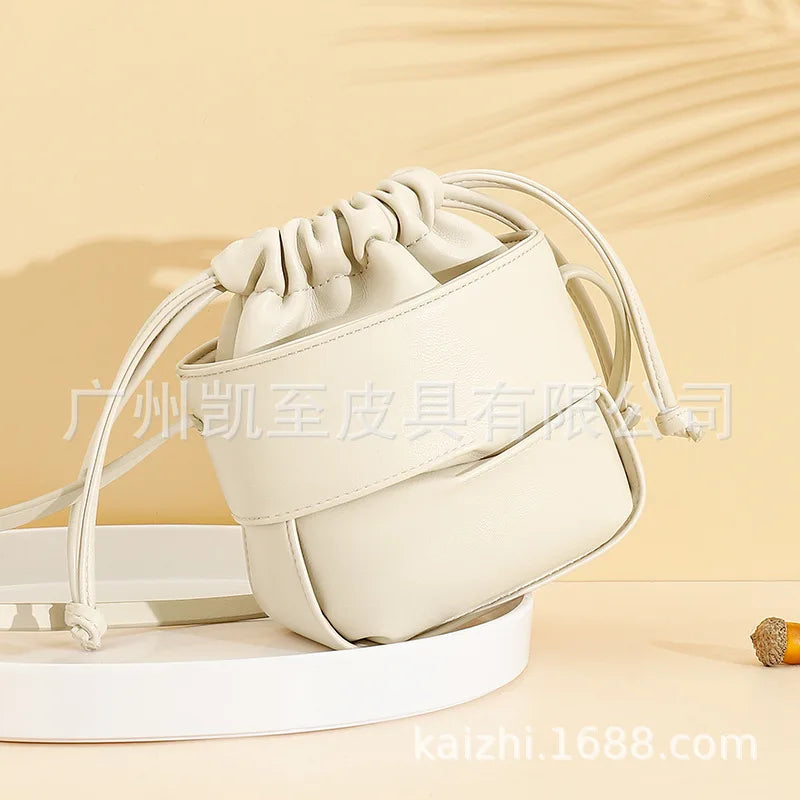 Fashion Mini Bucket Bag Women Simple Small Mobile Phone Pouch White Brown Color Shoulder Bag Lady Clutch Bolsas Crossbody Bags