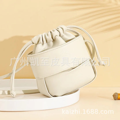 Fashion Mini Bucket Bag Women Simple Small Mobile Phone Pouch White Brown Color Shoulder Bag Lady Clutch Bolsas Crossbody Bags