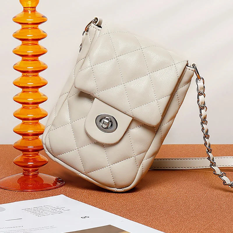 Fashion Mini Mobile Phone Bags Women Texture Chain Mini Flap Shoulder Bags Luxury Brand Designer Sweet Small Handbag Purses