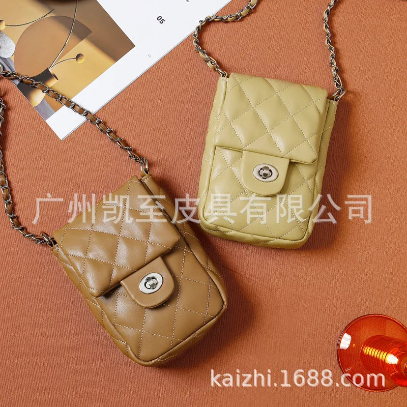 Fashion Mini Mobile Phone Bags Women Texture Chain Mini Flap Shoulder Bags Luxury Brand Designer Sweet Small Handbag Purses