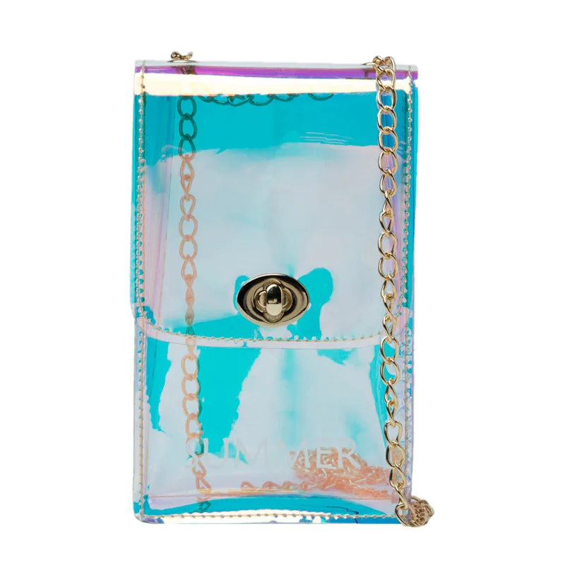 Fashion Mini Transparent Mobile Phone Bags for Women Small Laser Chain Shoulder Bags Korean Girls Lady Crossbody Handbags