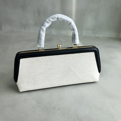Fashion Minority Designer Color Matching Canvas Bags for Women Elegant Simple Commuter Handbags 2024 New Trend Lady Purses