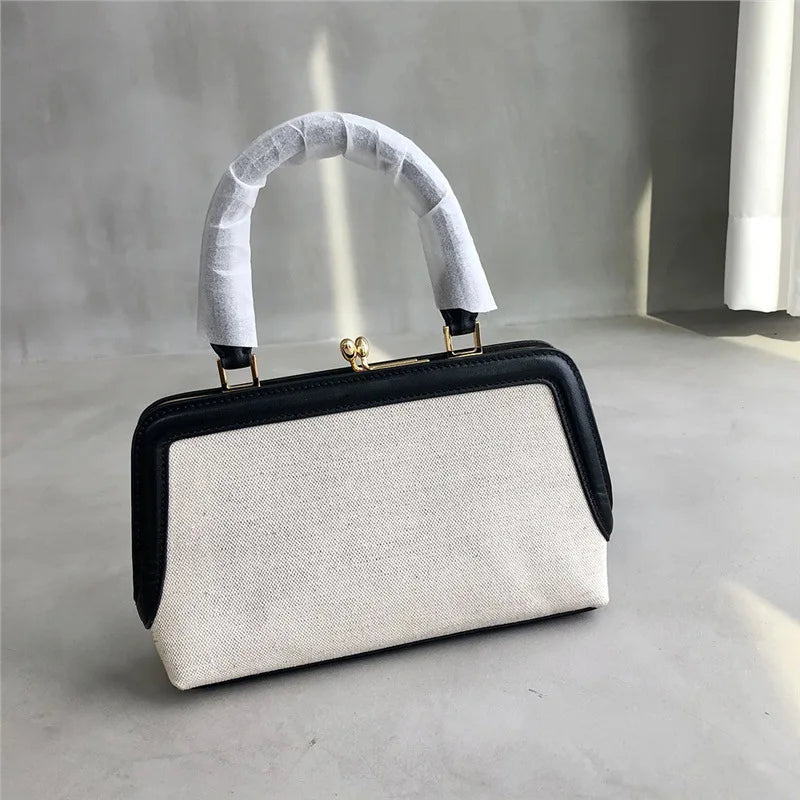 Fashion Minority Designer Color Matching Canvas Bags for Women Elegant Simple Commuter Handbags 2024 New Trend Lady Purses