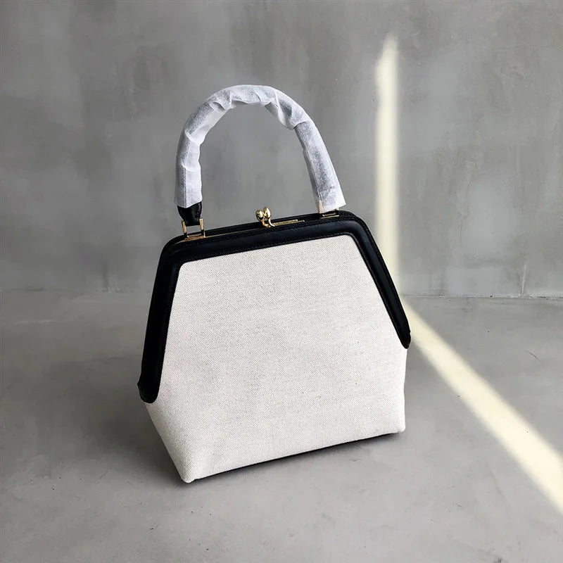 Fashion Minority Designer Color Matching Canvas Bags for Women Elegant Simple Commuter Handbags 2024 New Trend Lady Purses