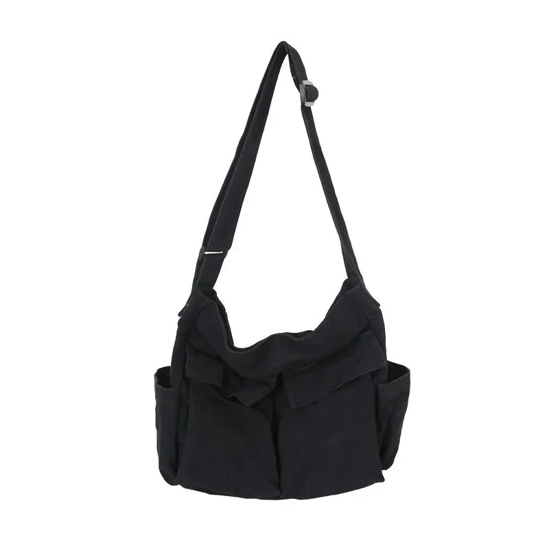 Fashion Multi Pockets Canvas Big Size Handbag Female Male Teenager Student Over Large High Street Hip Hop Zipper Messenger Bag