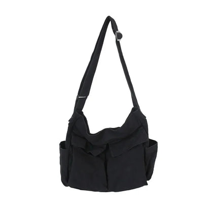 Fashion Multi Pockets Canvas Big Size Handbag Female Male Teenager Student Over Large High Street Hip Hop Zipper Messenger Bag