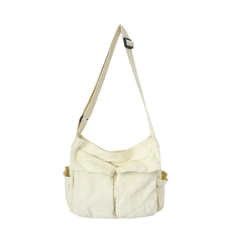 Fashion Multi Pockets Canvas Big Size Handbag Female Male Teenager Student Over Large High Street Hip Hop Zipper Messenger Bag