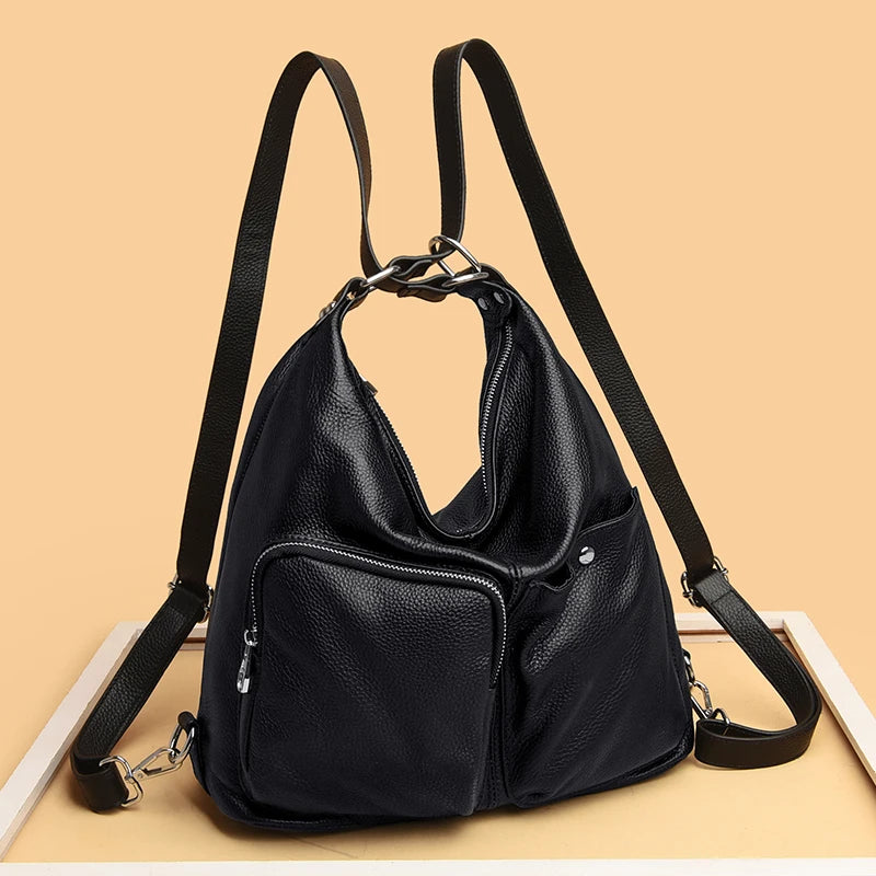 Fashion Multifunctional Backpacks High Quality Genuine Leather Ladies Shoulder Bags Designer Large Capacity Female Messenger Bag