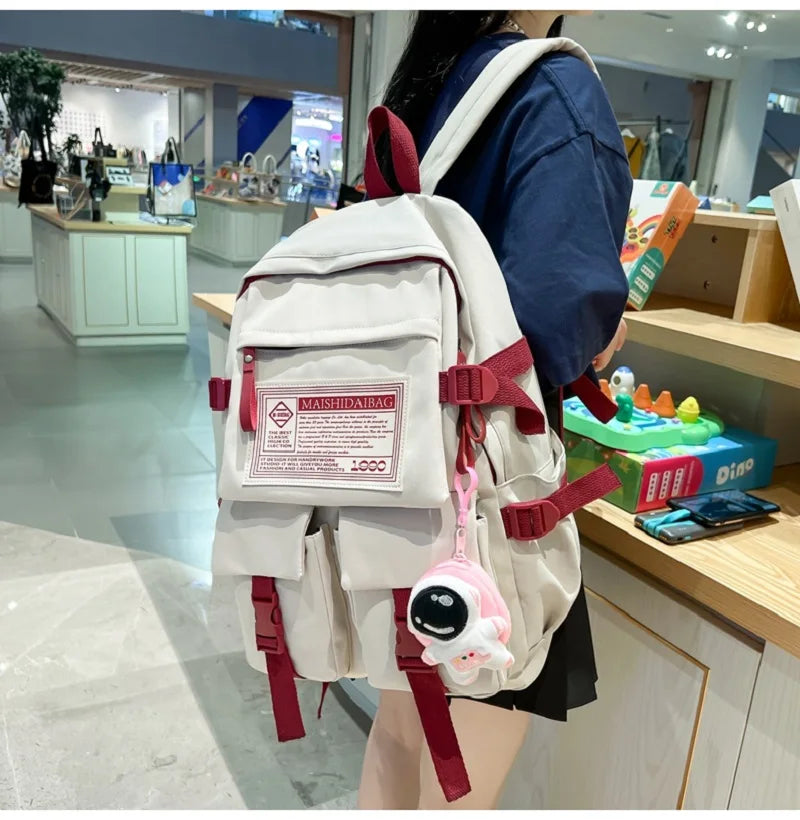 Fashion Multipocket Nylon Women Backpack Female Big Waterproof Back Bag Portable School Backpack For Girl Student Schoolbag Cute