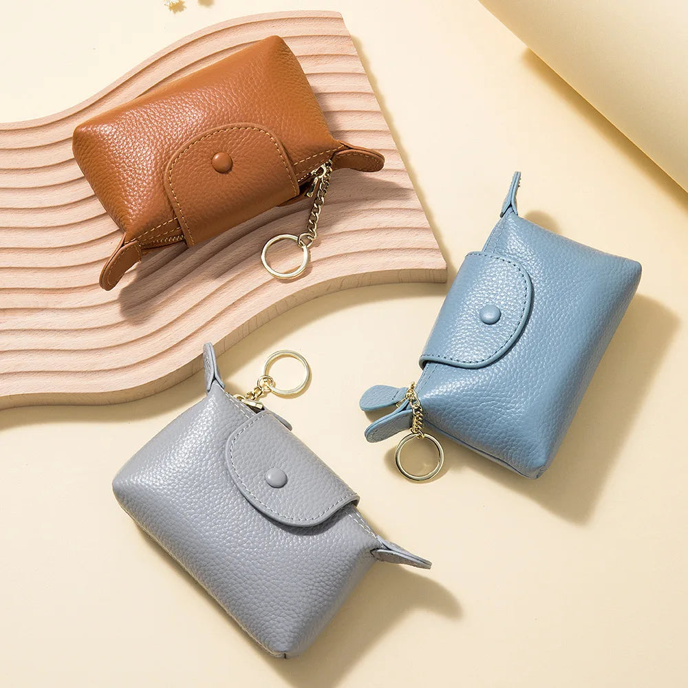 Fashion New Genuine Leather Kawaii Women's Coin Purse Lipstick Bank Cards Cash Coins Pouch Cute Wallet for Girls Mini Clutch Bag