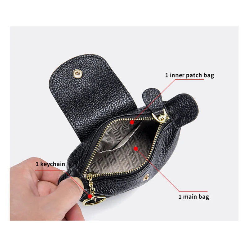 Fashion New Genuine Leather Kawaii Women's Coin Purse Lipstick Bank Cards Cash Coins Pouch Cute Wallet for Girls Mini Clutch Bag