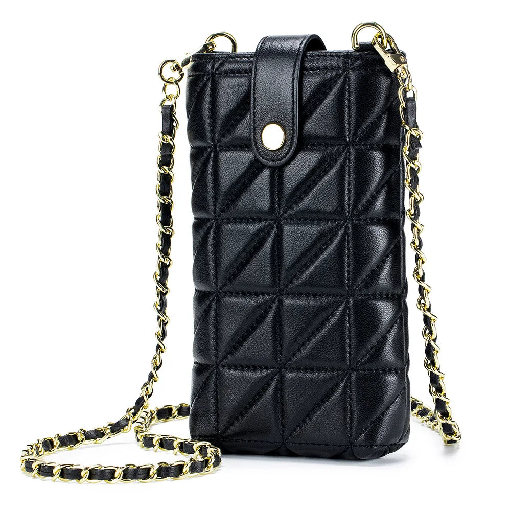 Fashion New Genuine Sheepskin Leather Shoulder Bags for Women Metal Chain Strap Girls' Crossbody Bag Mini Square Bag Phone Purse