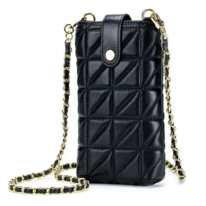 Fashion New Genuine Sheepskin Leather Shoulder Bags for Women Metal Chain Strap Girls' Crossbody Bag Mini Square Bag Phone Purse