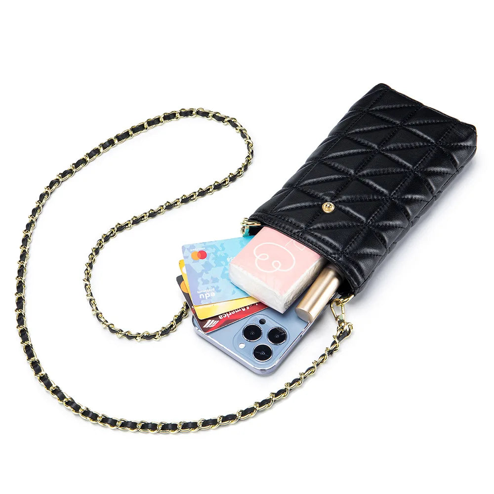Fashion New Genuine Sheepskin Leather Shoulder Bags for Women Metal Chain Strap Girls' Crossbody Bag Mini Square Bag Phone Purse
