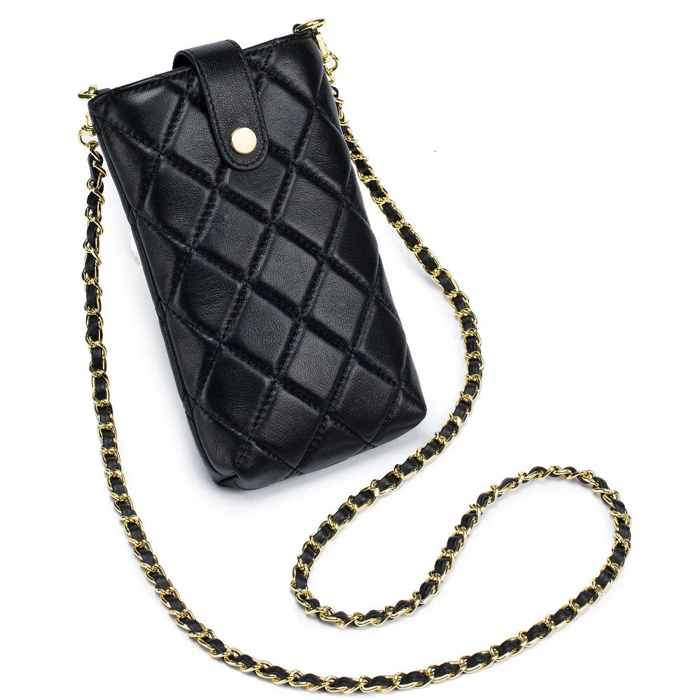 Fashion New Genuine Sheepskin Leather Shoulder Bags for Women Metal Chain Strap Girls' Crossbody Bag Mini Square Bag Phone Purse