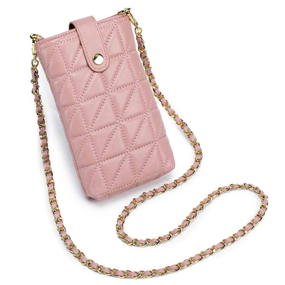 Fashion New Genuine Sheepskin Leather Shoulder Bags for Women Metal Chain Strap Girls' Crossbody Bag Mini Square Bag Phone Purse