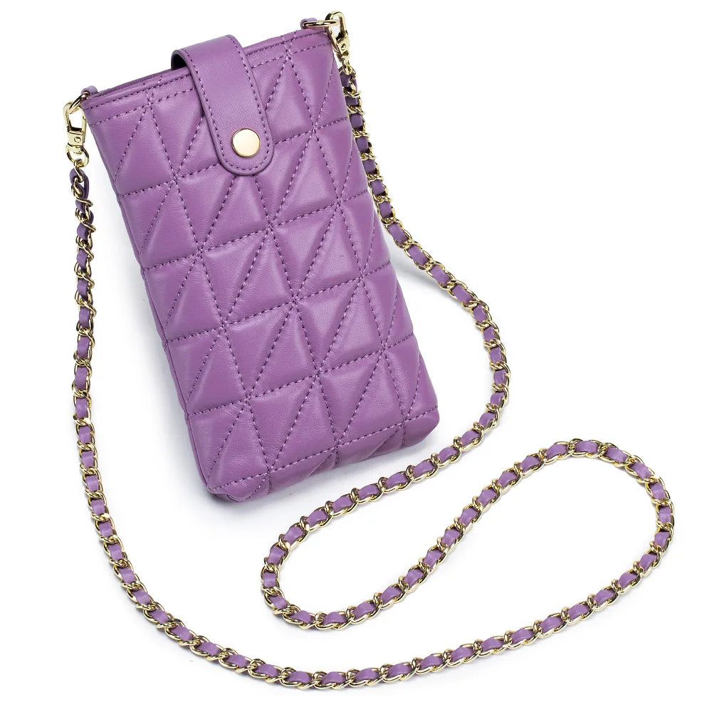 Fashion New Genuine Sheepskin Leather Shoulder Bags for Women Metal Chain Strap Girls' Crossbody Bag Mini Square Bag Phone Purse