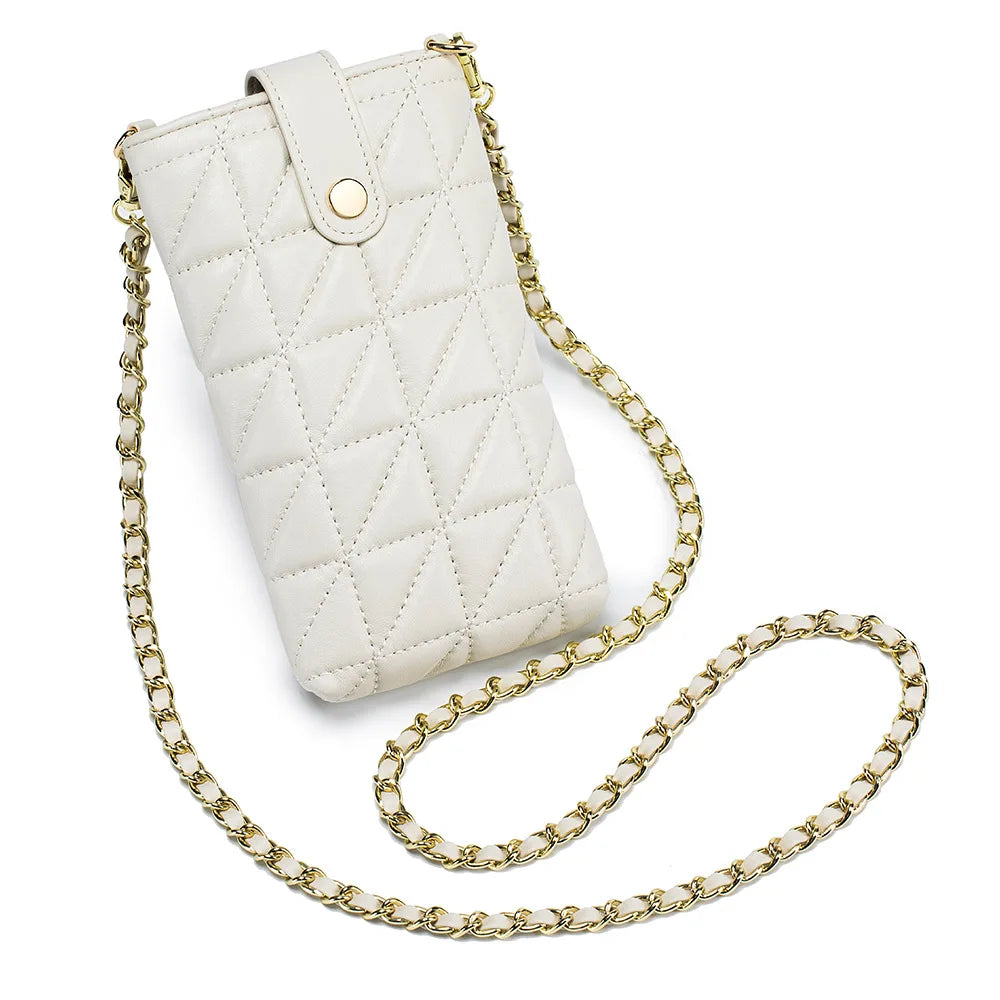 Fashion New Genuine Sheepskin Leather Shoulder Bags for Women Metal Chain Strap Girls' Crossbody Bag Mini Square Bag Phone Purse
