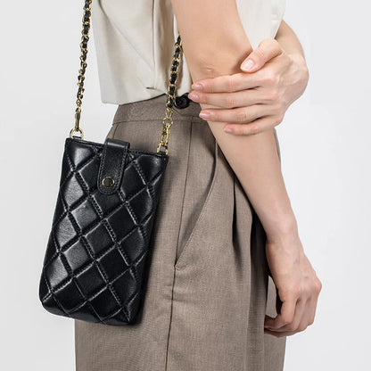 Fashion New Genuine Sheepskin Leather Shoulder Bags for Women Metal Chain Strap Girls' Crossbody Bag Mini Square Bag Phone Purse
