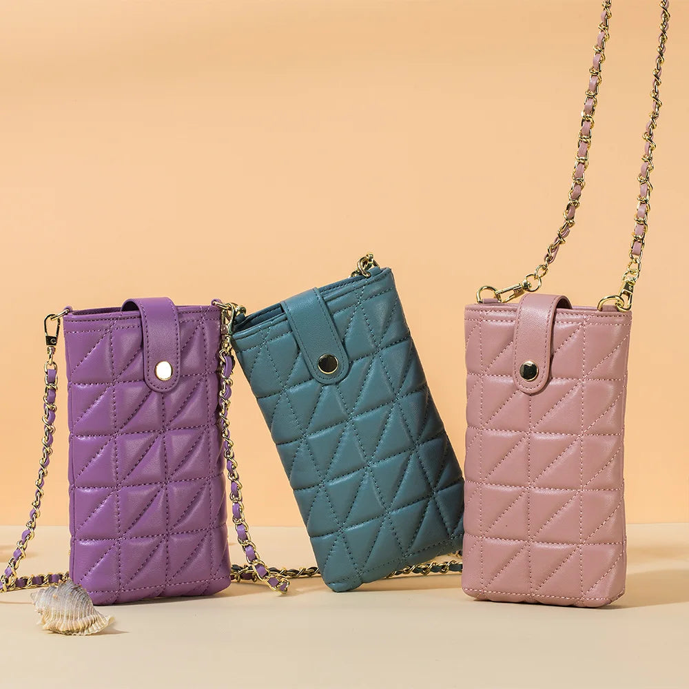 Fashion New Genuine Sheepskin Leather Shoulder Bags for Women Metal Chain Strap Girls' Crossbody Bag Mini Square Bag Phone Purse