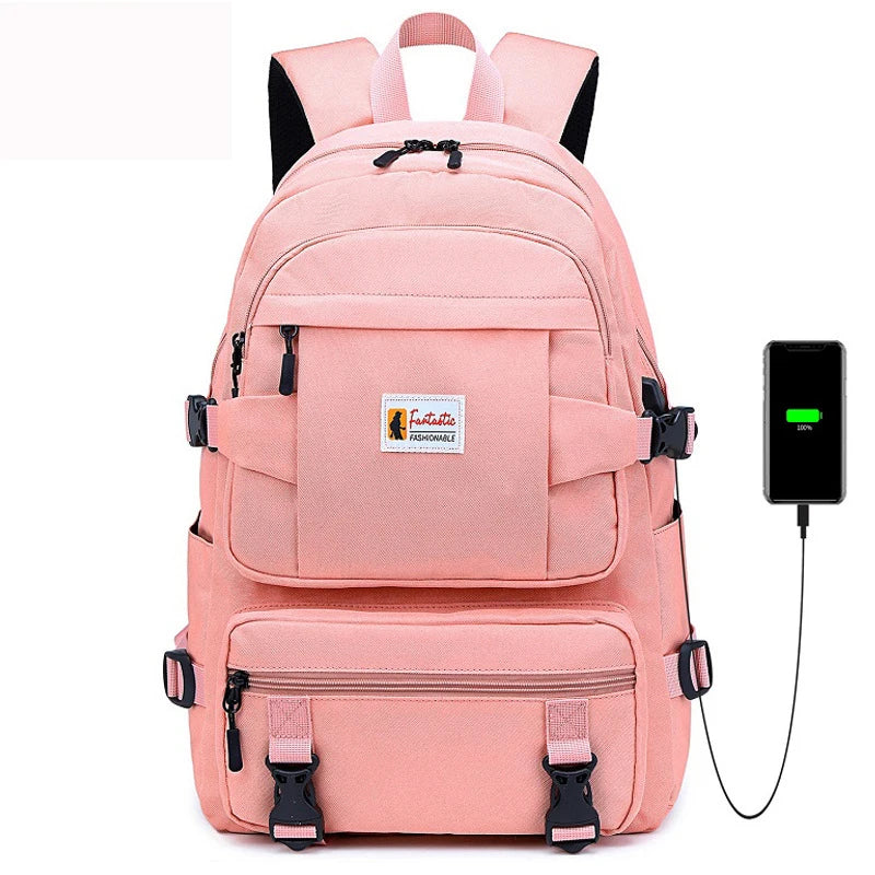 Fashion New Women Backpacks Waterproof School Bags for Teenagers Girls 15.6 inch Laptop USB Schoolbag College Back Pack Mochilas