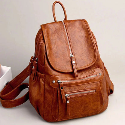 Fashion New Women's Vintage Leather Student School Bags For Girls Casual Simple Feminina Travel Backpack