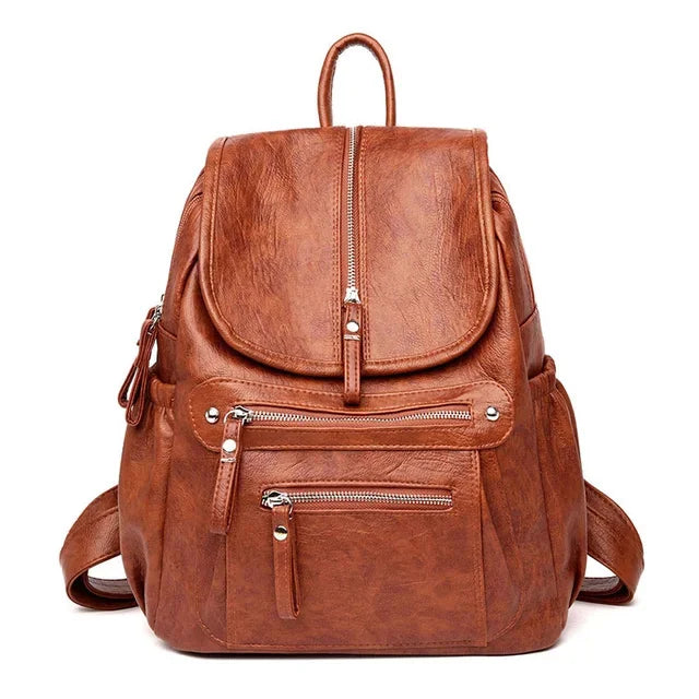 Fashion New Women's Vintage Leather Student School Bags For Girls Casual Simple Feminina Travel Backpack