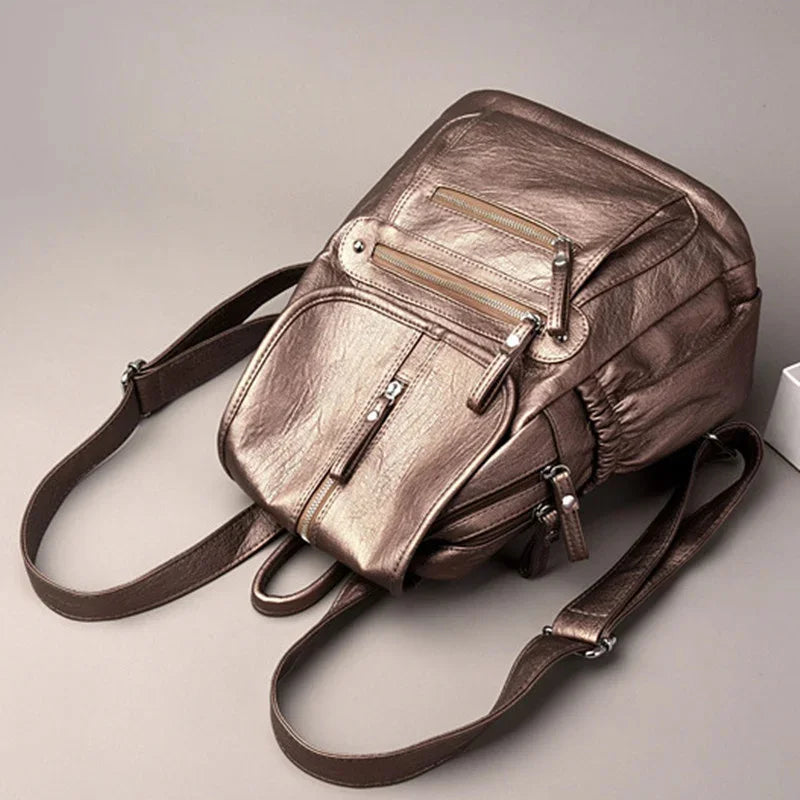 Fashion New Women's Vintage Leather Student School Bags For Girls Casual Simple Feminina Travel Backpack